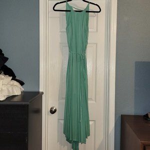 Mossimo Aqua Pleated Maxi Dress with High-Low Hem